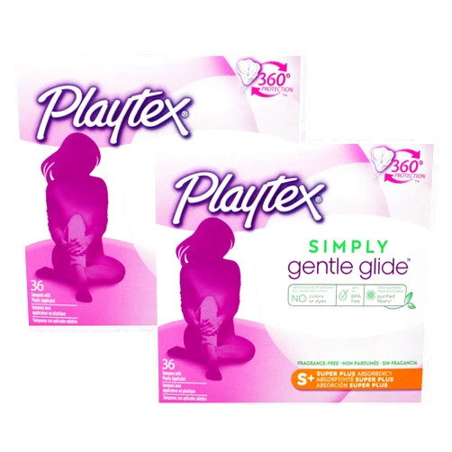 Playtex Gentle Glide Tampons with Triple Layer Protection, Super Plus, Unscented - 36 Count (Pack of 2)