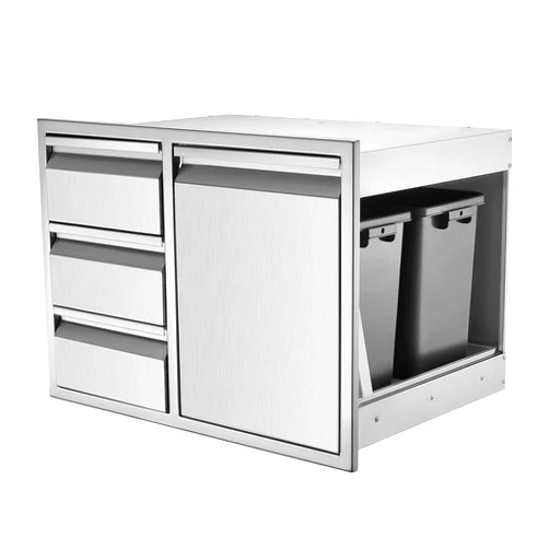 WSSEY Outdoor Kitchen Drawers Combo 28Wx20Dx20H in Outdoor Kitchen Triple Drawers&2 Trash Can Drawers Stainless Steel Outdoor Kitchen Canbinets for Outdoor Kitchen BBQ Island