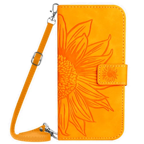 XYX Wallet Case for Samsung S24 Ultra, Emboss Half Flower Floral PU Leather Flip Protective Case with Adjustable Shoulder Strap for Galaxy S24 Ultra 5G, Yellow