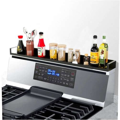 SZJHXIN Spice Rack, Magnetic Stove top Shelf, Over the Stove Spice Rack, Adjustable 15-30 In, for Kitchen Shelves, Seasoning Organizer, Matte Black