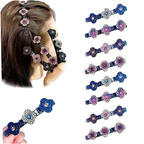 Najoane 4 PCS Sparkling Crystal Stone Braided Hair Clips for Women, Triple Hair Clips with Rhinestones, Size 1.5x1.6x3.71 inches, 8PCS Hair Clips Set