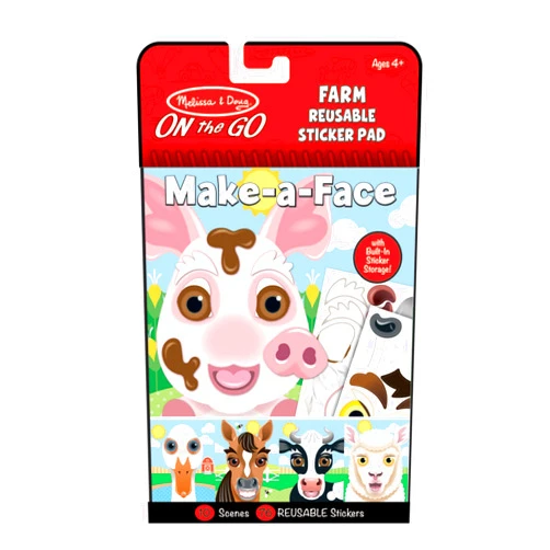 Melissa & Doug On The Go Make-a-Face Reusable Sticker Pad Travel Toy Activity Book – Farm Animals (10 Scenes, 76 Cling Stickers)
