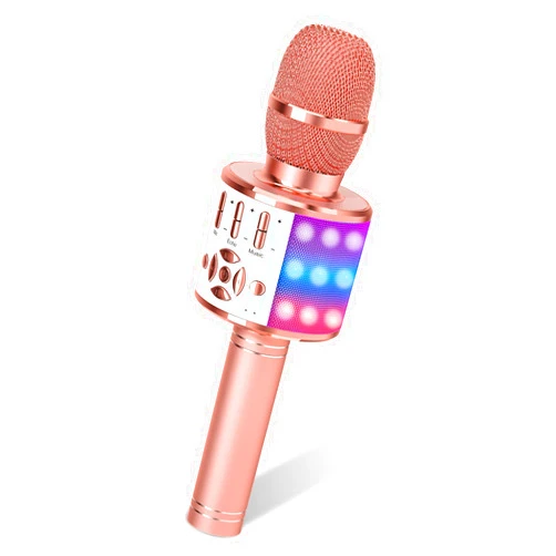 Amazmic Karaoke Microphone for Adults, Wireless Bluetooth Microphone for Singing Portable Karaoke Machine Handheld with LED Lights, Gift for Kids Adults Birthday Party, Home KTV(Rose Gold)