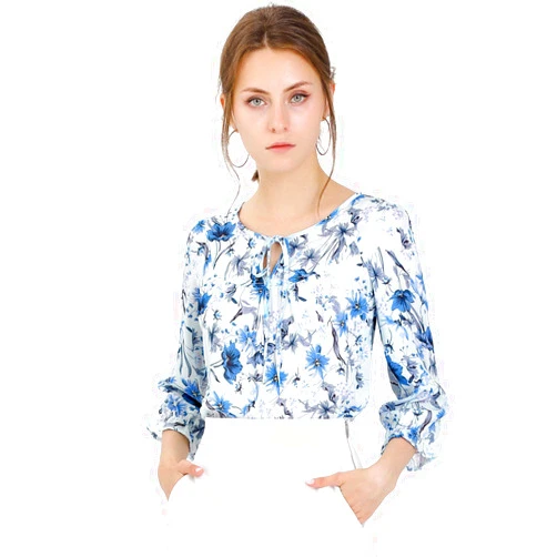 Allegra K Women's Floral Tops Bow Tie Neck Vintage 3/4 Sleeve Blouse