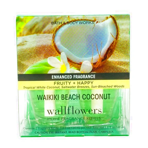 Bath & Body Works Waikiki Beach Coconut Wallflowers Home Fragrance Refills - FRUITY + HAPPY - Pack of 2