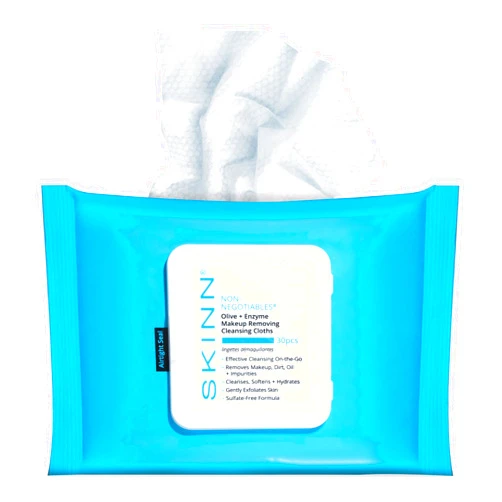 SKINN Facial Cleansing Makeup Remover Wipes - Hydrating Makeup Removing Cloths for Waterproof Mascara, Makeup, Oil, & Dirt - Disposable Face Towelettes that Gently Exfoliates, Cleanses, & Softens Skin