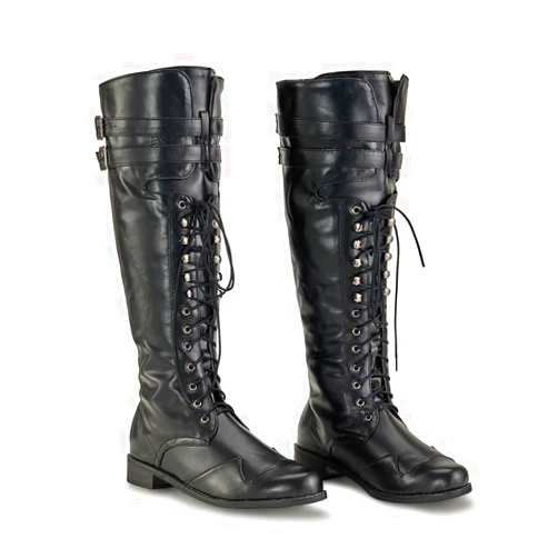 DUNHAO COS Medieval Renaissance Pull On Mid Calf Gothic Boots Flat Jazz Boots