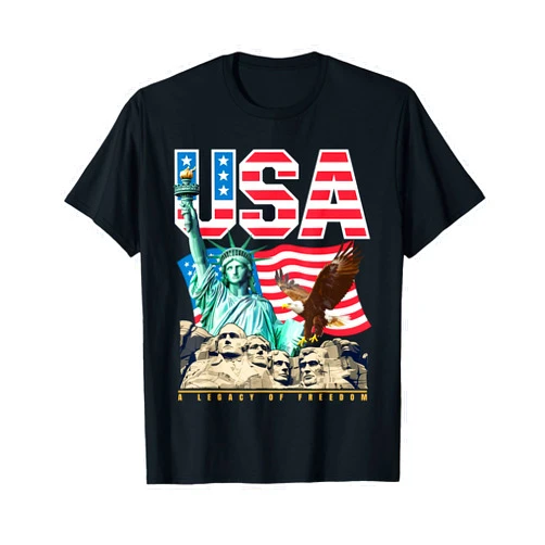 The Liberty Threadworks Co. USA Patriotic Graphic Statue of Liberty Eagle Mount Rushmore T-Shirt