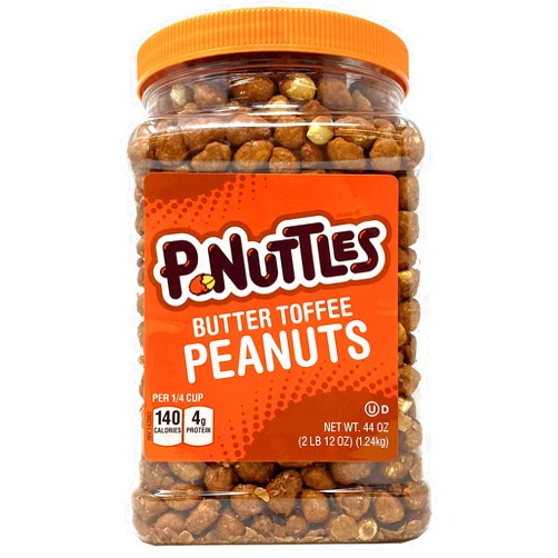P-Nuttles Butter Toffee Covered Peanuts,Sweet Salty Snack, Toffee Peanuts,Toffee Nuts, 44 Ounce Jar Made in the USA, Kosher, Peanuts Sweet, Party Snack, Crunchy Nut Snack, Sweet Snack