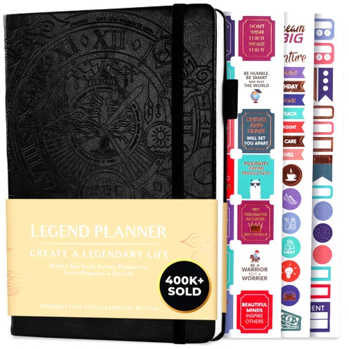 Legend Planner – Weekly & Monthly Life Planner to Hit Your Goals & Live Happier. Organizer Notebook & Productivity Journal. A5 (Black)