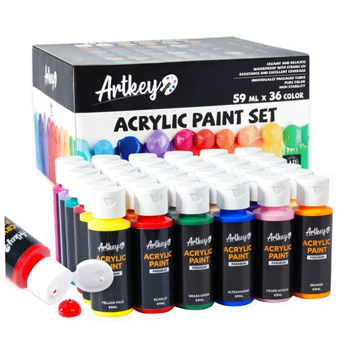 Artkey Acrylic Paint Set - 36 Colors 2 oz/59 ml Acrylic Paints Professional Artists Painting Kit for Canvases Fabric Rock Leather Easter Egg Wood Ceramic Glass Art Craft Painting
