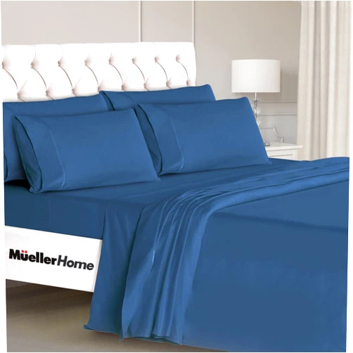 Mueller Luxury 6 PC Full Size Bed Sheets, Super Soft 1800, Deep Pocket up to 16