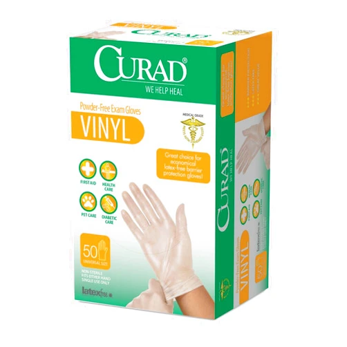 Medline 6CUR4035R - Medline CURAD Powder-Free Vinyl Exam Gloves - CA Only,Clear,One Size Fits Most