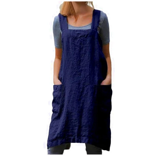 TBA Cotton Linen Apron Cross Back Apron for Women with Big Pockets Square Pinafore Dress for Baking Cooking BBQ & Grill