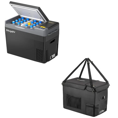 BougeRV Bundle Items: CRPRO 30 Quart 12v Car Refrigerator (Black) and 30 Quart Insulated Protective Cover