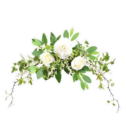 ALLHANA Arch Flower Swag for Wedding Ceremony, Decorative Door Swag, Floral Spring Swag, Artificial White Peony Rose Flower Swags for Front Door, Wedding Party Table Wall Decor(28 Inch)