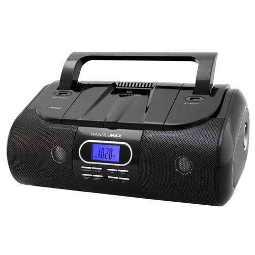 HANNLOMAX HX-318CD Portable CD/MP3/USB Boombox, FM PLL Radio, Bluetooth, 1 USB Port for MP3 Playback, 1 USB Port for 1A Charging, Aux-in Jack, Headphone Jack, AC/DC Dual Power Source. (Black)