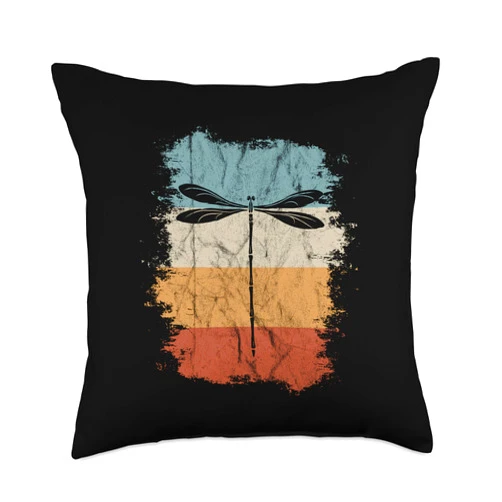 SkizzenMonster Insect Lover Gifts Retro Vintage Color Dragonfly Silhouette Throw Pillow, 18x18, Multicolor