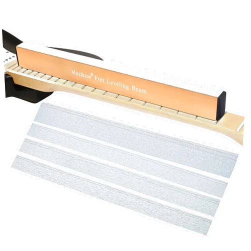 Muzikion Guitar Fret Leveling Beam, 16 Inch Fret Leveler Sanding Beam, Professional Luthier Fretboard Leveling File Block Repair Tool with 3 Sets of 120/240/320/600 Grit Replacement Sandpaper