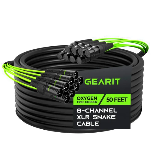 GearIT 8-Channel XLR Snake Cable (50 ft) - 100% Oxygen-Free Copper Snake Wire, Channel Labels, Metal XLR Connectors for Pro Audio - 50 Feet