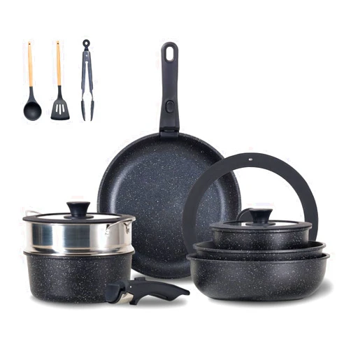 JEETEE Pots and Pans Set Non Stick 25pcs, Kitchen Cookware Sets with Detachable Handle, Induction Nonstick Cookware Set with Removable Handle, Stackable RV Cookware, Oven Safe, PFAS/PFOA Free, Black