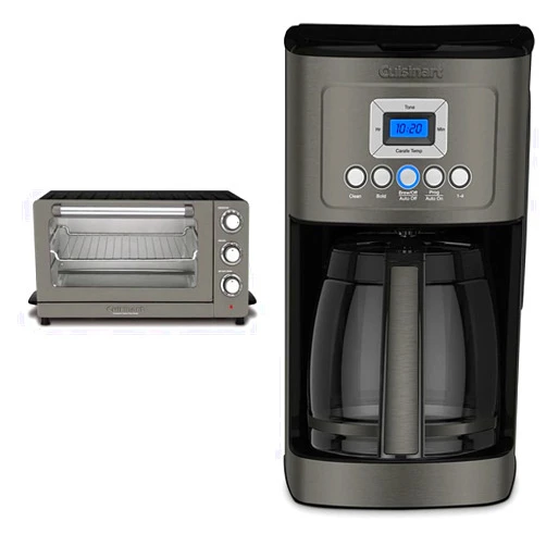 Cuisinart TOB-60N2BKS2 Convection AirFryer Toaster Oven Broiler, 1800-Watt Motor, Black Stainless & DCC-3200BKSP1 Perfectemp, 14 Cup Progammable with Glass Carafe Coffee Maker, Black Stainless Steel