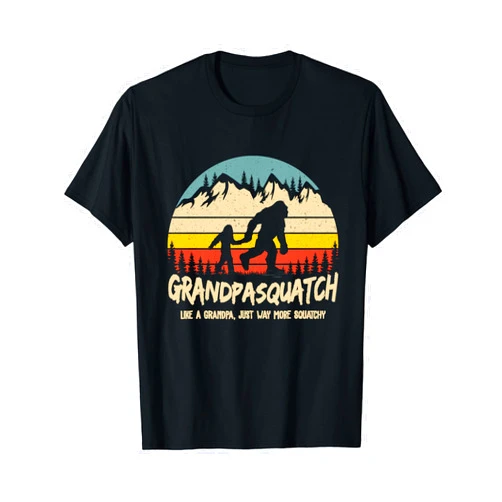 Funny Vintage Bigfoot Family Matching Fathers Day Grandpa Squatch Funny Bigfoot Sasquatch Fathers Day Gift T-Shirt