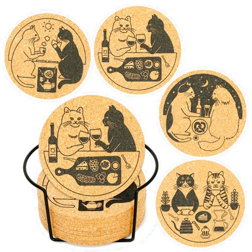 Evherv 12 Pcs Drink Coasters with Holder Thicker Cork Coasters for Drinks Absorbent for Coffee Table Wooden Coaster Set Tabletop Protection Cup Mat Bar Kitchen Living Room House Home Decor Housewarming Gift