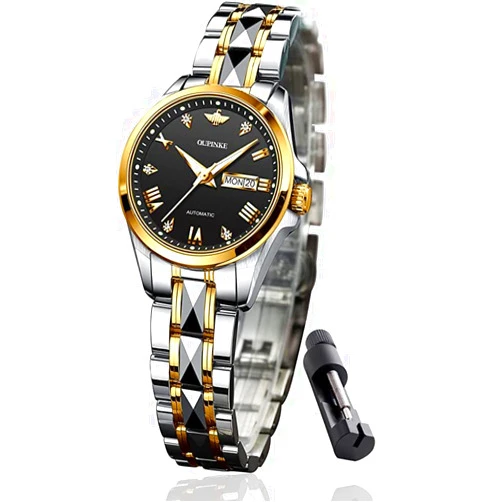 OLEVS Ladies Automatic Women Watches Luxury Diamond Sapphire Crystal Watch Elegant Dress Mechanical Tungsten Steel Waterproof Date