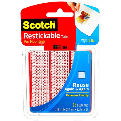 Scotch Restickable Tabs, Clear,1-in x 1-in,18-Tabs (R100)