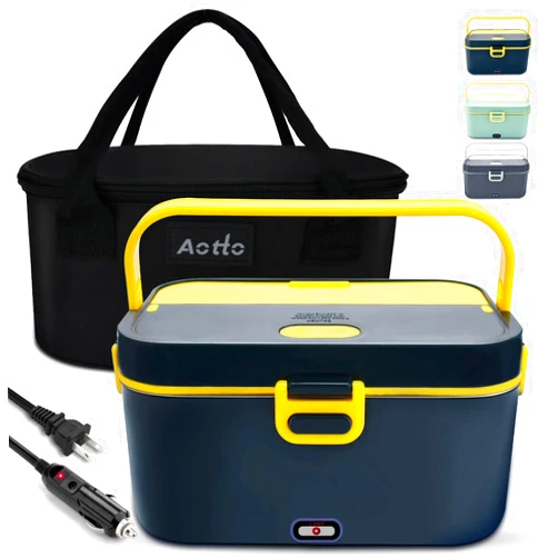 Aotto Electric Lunch Box 2L, 90W Fast Heating (12V/24V/110V) Heated Portable Food Warmer for Car/Truck/Office – Stainless Steel Container, Insulated Carry Bag – Ideal for Adults, Men, Women, Blue