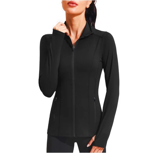PINSPARK Women's Athletic Jackets Slim Fit Workout Jacket Full Zip Up Running Gym Yoga Sports Tops with Pockets