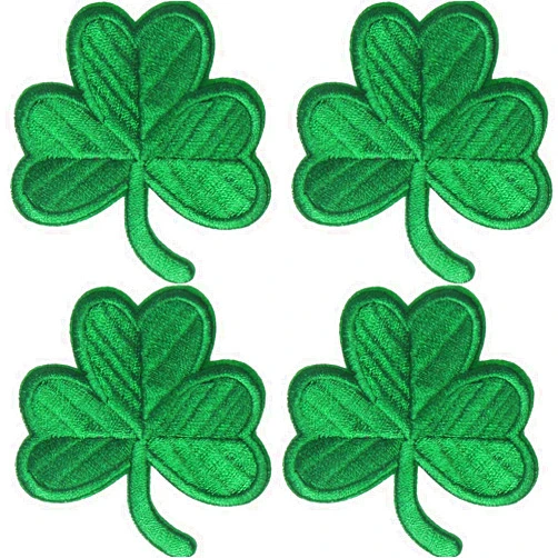 CCOSMIC 4 Packs Irish Clover Embroidered Patches St. Patrick's Day Clover Sewing on Patches Dark Green Embroidered Emblem Lucky Shamrock Iron Sew on Ireland Patch for Clothes Bag Hat Crafting Projects
