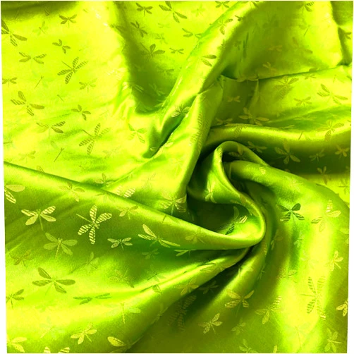VINSILK Mulberry Silk Fabric, Green Dragonfly Pattern Silk Fabric, Silk for Sewing, Silk Apparel Fabric, Dress Making, Handmade Silk Fabric, Size of 0.5 Yards, Cut in Continuous Yards.