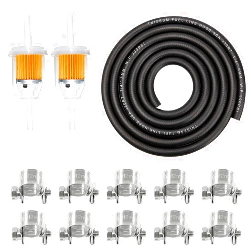 Tnisesm 1/4Inch (6MM) ID Fuel Line kits, 2 Meter/6-Foot Fuel Line + 2Pcs 1/4 Inch X 5/16 Inch Gas Inline Fuel Filters with Magnet +10 Pcs 13/32''-15/32'' Mini Fuel Hose Clamps Adjustable