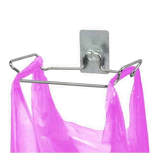 Oniapro Trash Bag Holder for Cabinet Doors & Cupboards, Stainless Steel Garbage Bag Holder with Adhesive Base Sticker, Portable Kitchen Trash Can for Under Sink Trash Bag Holder, Under Counter Trash Can