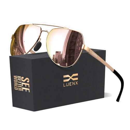 LUENX Aviator Sunglasses for Men Women Polarized New Shades Large Metal Frame - UV 400 Protection
