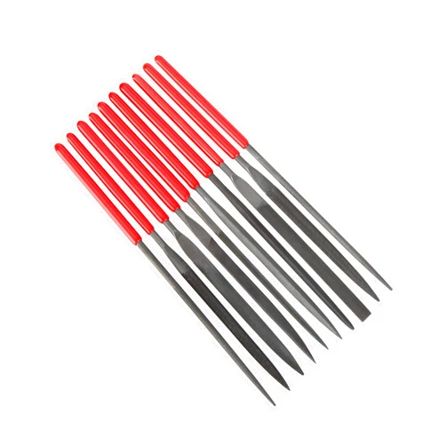 KALIM 10Pcs Needle File Set Hardened Alloy Strength Steel Files- Mini Needle File Set Includes Round, Tapered Round, Half Round, Barrette, Crossing, Knife, Equaling, Warding, Square, and Three Square