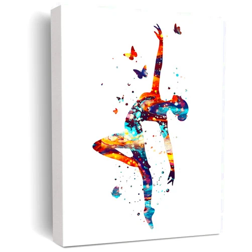JerLoe Watercolor Female Ballet Dancer Canvas Wall Art Classical Dancer Canvas Print Dancing Girl Ballerina Canvas Painting Wall Decor Framed Gifts 12x15 Inch