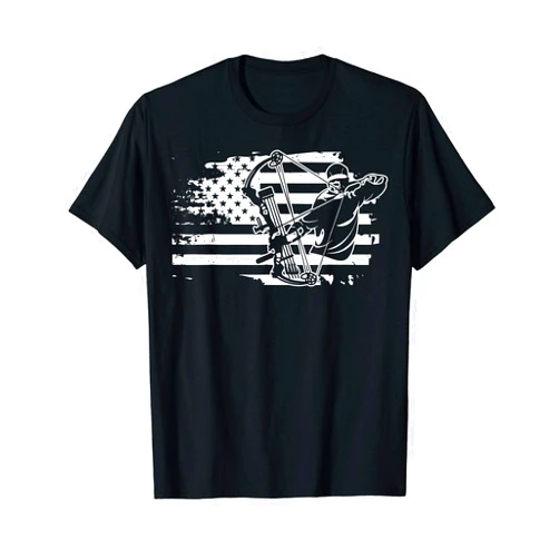 Buck & Arrow Bow Hunting Gear, Gifts and Apparel Compound Bow Hunting Gear Retro American Flag Mens Archery T-Shirt