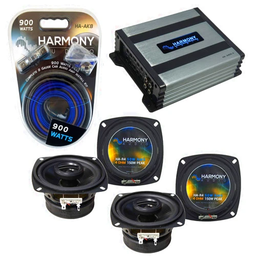 Harmony Audio HA-A400.4 Amp Bundle with (2) HA-R4 Speakers Compatible with Geo Spectrum 1989-1989 Factory Speaker Replacement