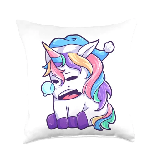 Fansinn.official Sleeping Rainbow Unicorn Good Night Throw Pillow, 18x18, Multicolor