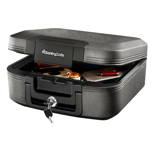 SentrySafe Charcoal Gray Fireproof and Waterproof Safe Box with Key Lock, Portable Chest for Money, Passport, 0.28 Cubic Feet, 6.6 x 15.4 x 14.3 Inches, CHW20221