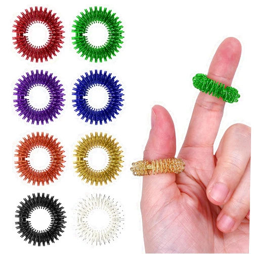 Wisdompro 16 Pack Spiky Sensory Finger Rings, Metal Anxiety and Stress Relief Fidget Ring Set for Adults, Men and Women - 8 Colors