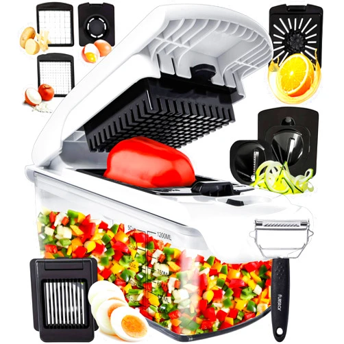 Fullstar Vegetable Chopper - Spiralizer Vegetable Slicer - Onion Chopper with Container - Pro Food Chopper - Slicer Dicer Cutter - (9 in 1, White)