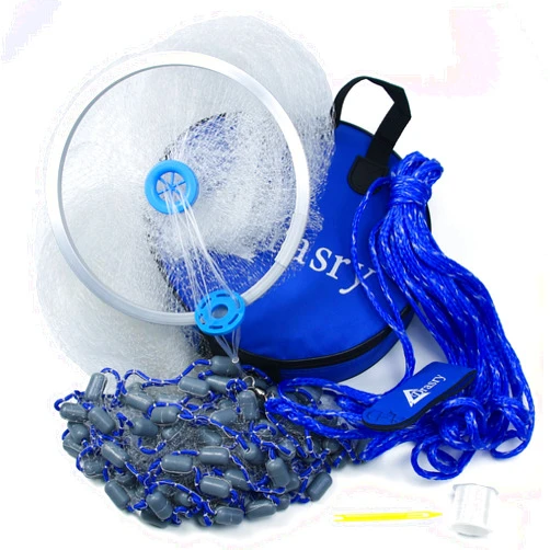 Drasry Fishing Cast Net with Aluminum Ring 3/8 or 1/2 Mesh for Saltwater Freshwater Bait Shrimp Trap Fish Throw Net Heavy Duty Sinker. Size 4FT/5FT/6FT/7FT Radius