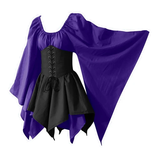 LMSXCT Women's Medieval Renaissance Halloween Costumes Pirate Corset Dress Flare Sleeve Traditional Irish Short Dresses