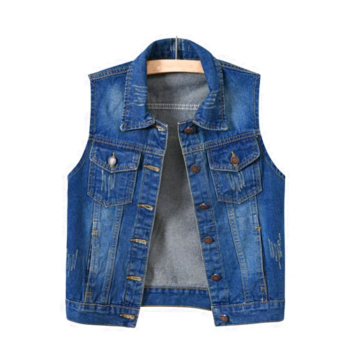 VIEWON Women's Casual Denim Waistcoat Frayed Sleeveless Ripped Jacket Vest with Pockets