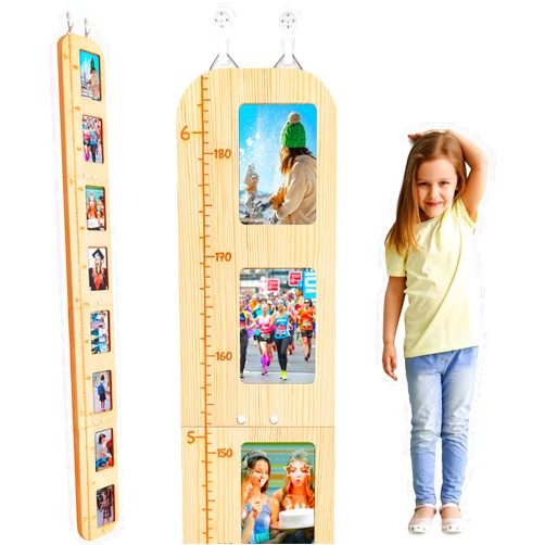 Basumee Growth Chart for Kids Wood Height Chart for Kids with Photo Frames Height Measurement for Wall Girls Boys Teen Room Wall Decor