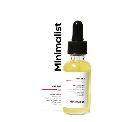 Minimalist 10% AHA (Lactic Acid & Glycolic Acid) BHA (Salicylic Acid) Exfoliating Serum | Mildly Exfoliates without Drying for Radiant, Youthful Skin | For Women & Men | 1 Fl Oz / 30 ml